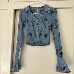 Free People Floral Blouse in Blue, XS